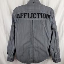 Affliction Black Premium Limited Edition Button Down Gray Shirt Size XL Spellout