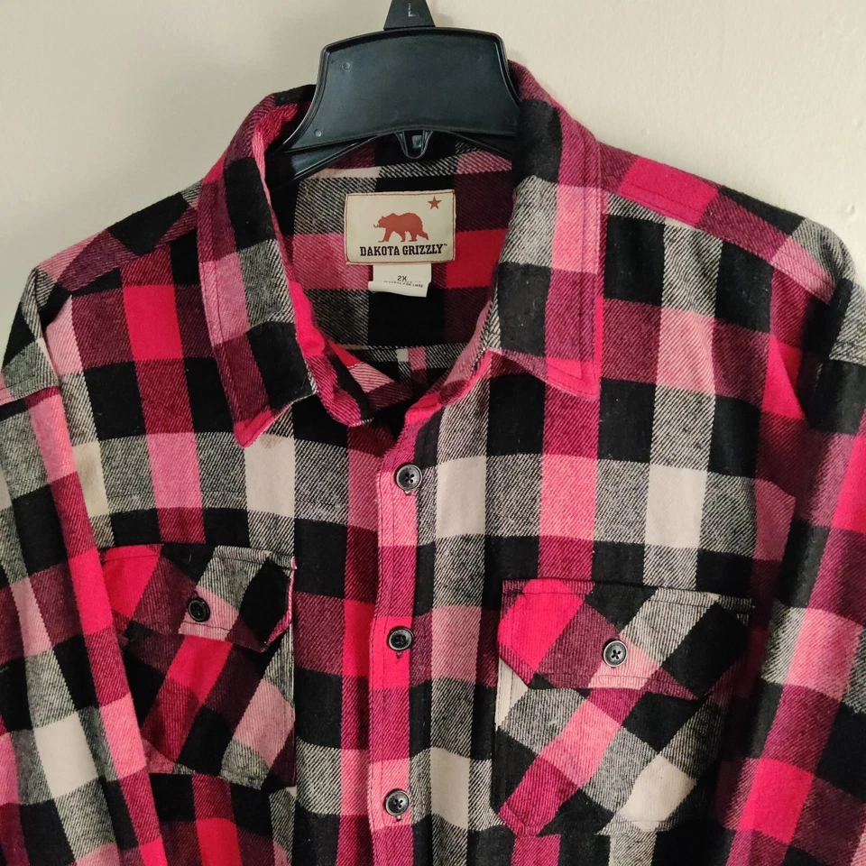 Dakota Grizzly Flannel Shirt Mens 2XL Button Up Plaid Western Red Long Sleeve - Image 2 of 4