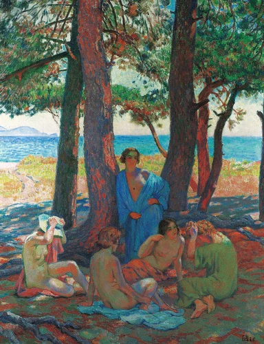 Tho van Rysselberghe "Les baigneuses sous les pins au bord de la mer" Blue Art