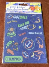 SO UNIQUE!  DENIM SPORTS FOOTBALL THEMED SCRAPBOOK STICKERS *