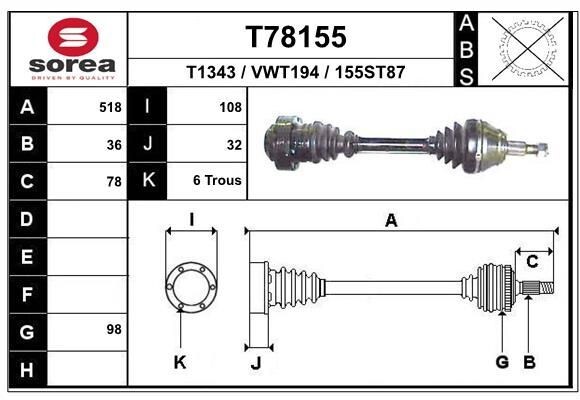 Antriebswelle FüR VW Golf IV (1J1)/ Variant (1J5)/ 1.9 2.0 2.3 2.8/ Vorne Links-image