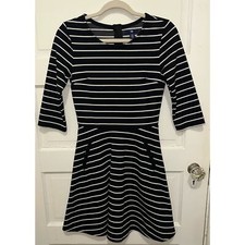 Gap Factory Dress Size XS Ponte Knit Black White Stripe Pockets 3/4 Sleeve