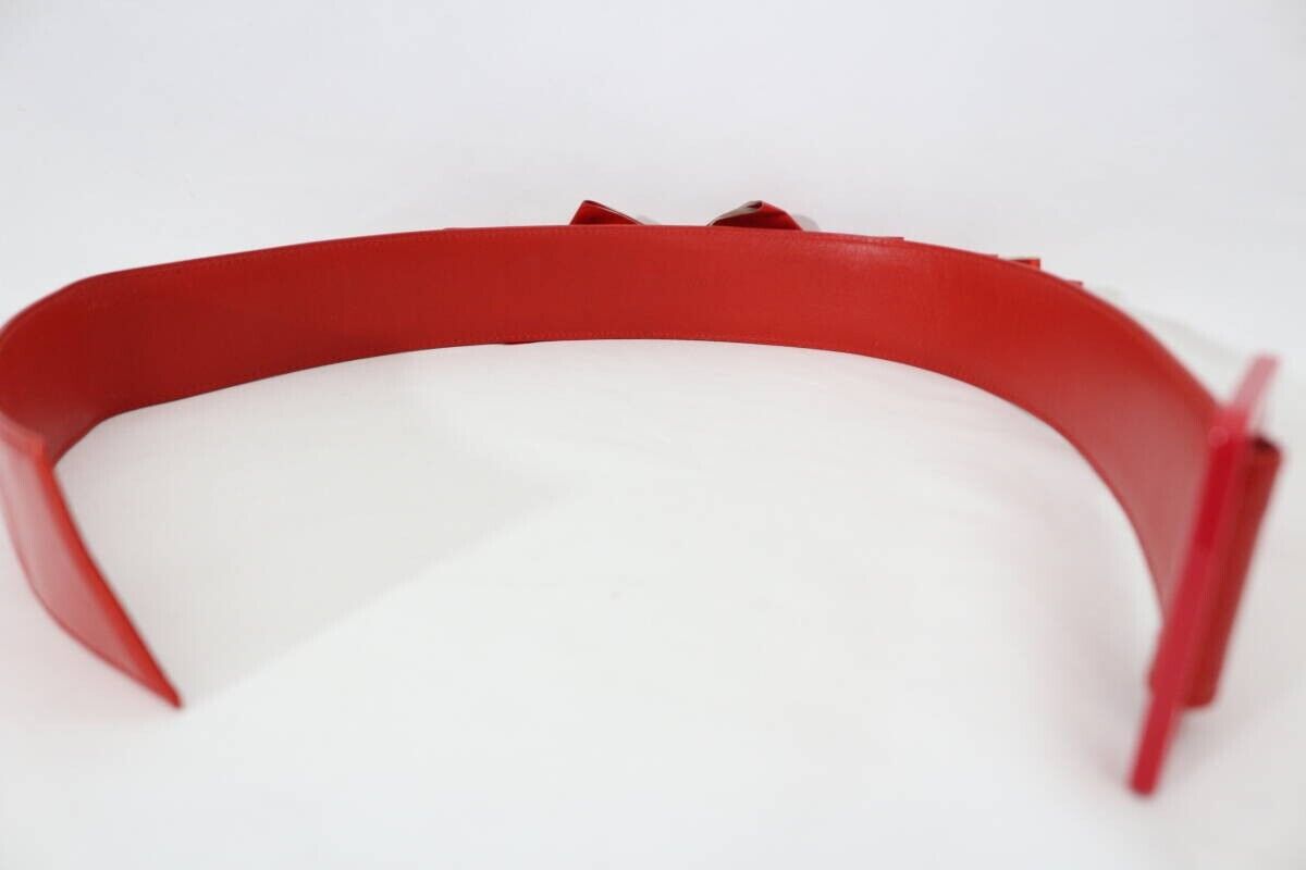 CHANEL Waist Belt Ribbon Bow Gold CC Red Patent L… - image 5
