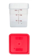 Cambro Square Storage Container Camwear Clear 6 Qt with Red Lid
