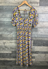 Next Midi Dress Size UK 12 Purple Yellow Floral Boho Prarie Summer Puff