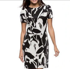 Vincr Camuto Abstract Floral print Ponte Knit Dress Women Size 10 Sheath Stretch
