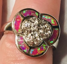 Cute  Sparkly Fire Opal Triplet Pink With White Topaz Sterling Silver Size 9.5