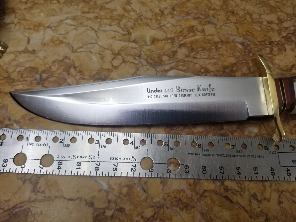 Cuchillo Bowie Linder 440 hoja fija Solingen Alemania Inox ciervo inoxidable L@@K🌟 Foto 3 de 4