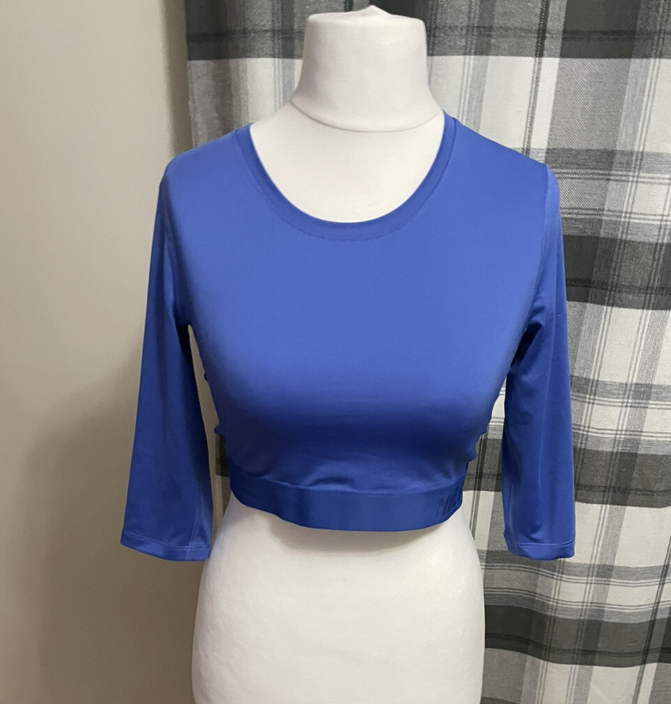 nike pro bright blue ladies cropped sports top long sleeve uk m Hyper Cool