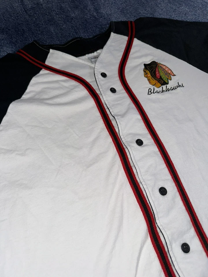 Vtg Badger Shirt L NHL Chicago Blackhawks Baseball Jersey Mexico U.S.A Hockey - Image 2 of 4