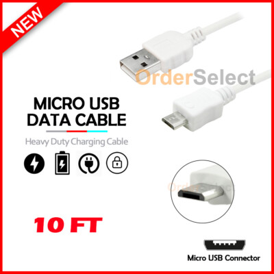Micro USB 10FT Fast Rapid Charger Data Sync Cable Cord For Android Cell Phone