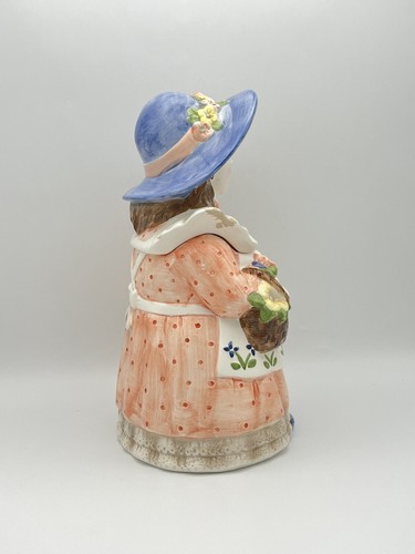 Vintage Girl Cookie Jar Pink Dress Blue Bonnet GLASS EYES Japan 12” - Bild 6 von 12