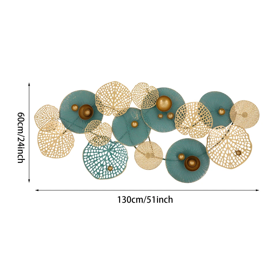 Escultura de arte de pared de metal de hoja de loto grande de lujo para decoración de pared interior exterior Foto 3 de 4
