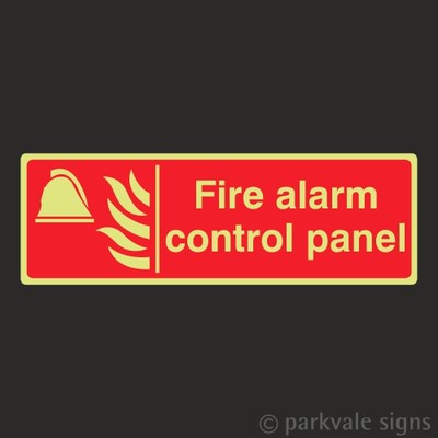 Fotolumineszierendes Brandmeldezentrale leuchtet im Dunkeln Schild
