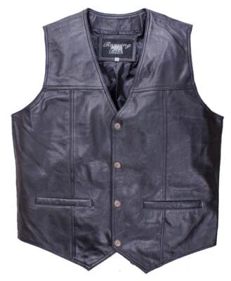 Herren Lederweste Bikerweste Western Weste Druckknöpfe schwarz weiches Lammleder - Bild 1 von 3