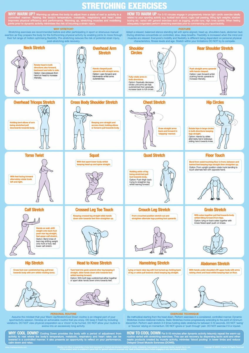 Stretching Exercises Poster Warm Up Cool Down Chart