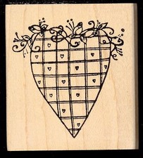 NORTHWOODS rubber stamp PLAID HEART w/ ROSE VINE wood mountedValentine's, Love