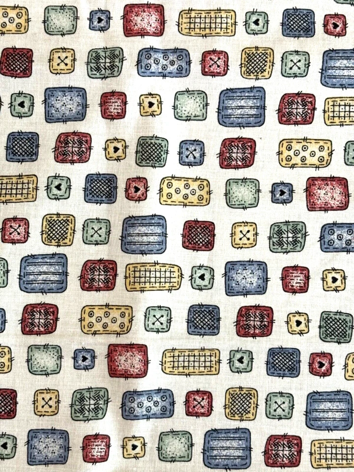 Mine & Yours 1997 Fabric Spectrix Beige Background Rectangles One Yard Vintage - Image 3 of 4