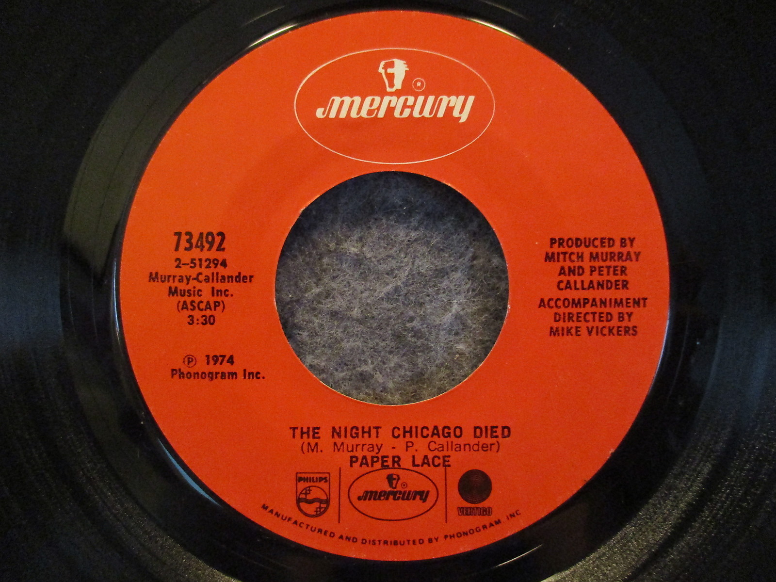 45 RPM 7" Record Paper Lace The Night Chicago Died & Can You Get It