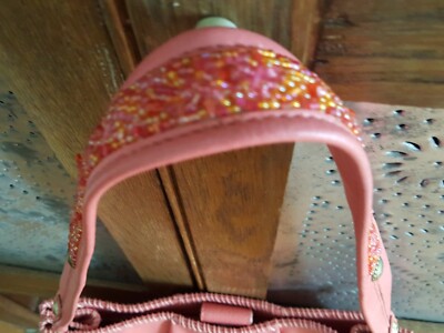 Handbag Purse Liz Claiborne 1976 Bubblegum Pink Leatherette Beaded