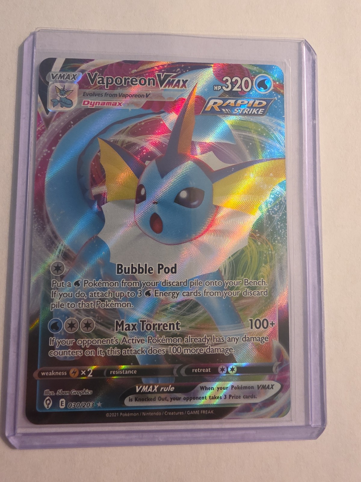Vaporeon VMAX 030/203 Evolving Skies Holo Rare VMAX Full Art Pokemon Card 
