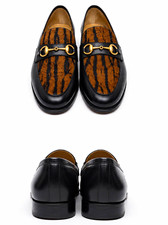 Gucci Horsebit Leather Loafers Black/Brown Animal Print Slip-On EU 37 US 7