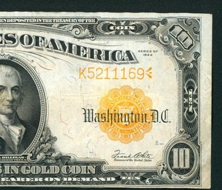 $10 1922 GOLD CERTIFICATE DAILY CURRENCY AUCTION