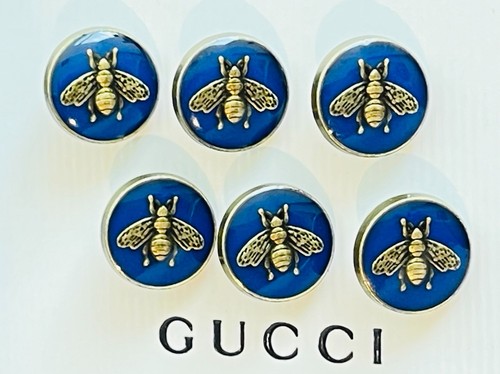 Gucci stamped buttons 6 pieces  blue   / gold  14 mm 0, 6 inch