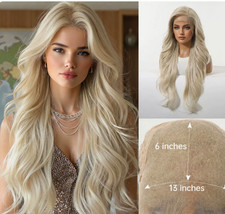 Long Wavy Blonde Full Lace Front Synthetic Hair Wigs Heat Ok Women Soft Natural