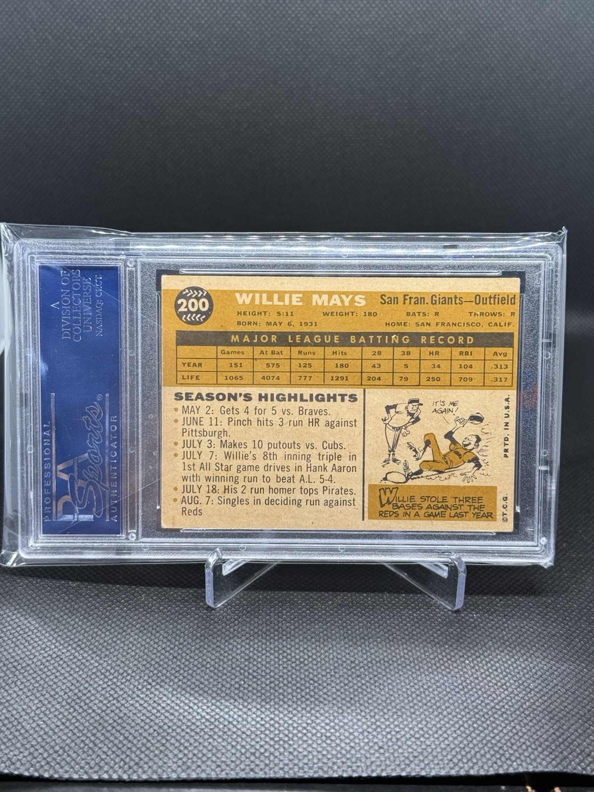 1960 Topps - Willie Mays #200 PSA 5 view 2