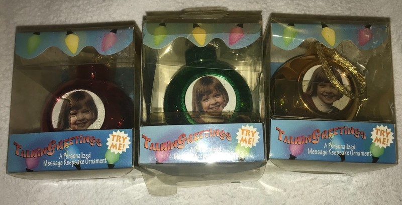 Set of 3 'TalkinGreetings' Personalized Keepsake Ornaments-Green/Red/Gold-NEW