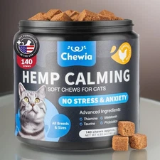 140 Cat Calming Treats Melatonin Hemp Chews for Separation Anxiety Stress Sleep