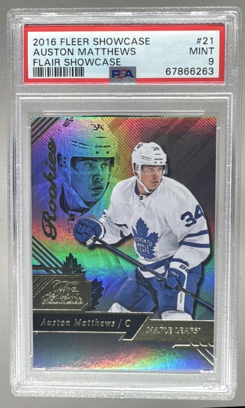 67866263 Auston Matthews 2016 Fleer Showcase #21 Flair Rookie RC PSA 9