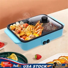 2in1 Electric Hot Pot 1200W Non-Stick Korean BBQ Plate Pan Shabu Grill Barbecue