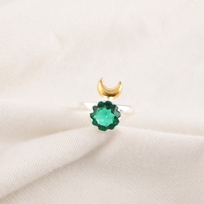 Round Green Emerald Gemstone Sterling Silver New Cocktail Statement Ring Jewelry