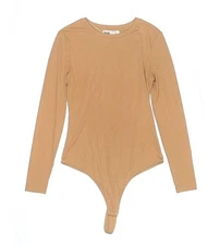 Elodie Women's Long Sleeve Crewneck Thong Bodysuit Ribbed Size M Camel Tan NWOT 