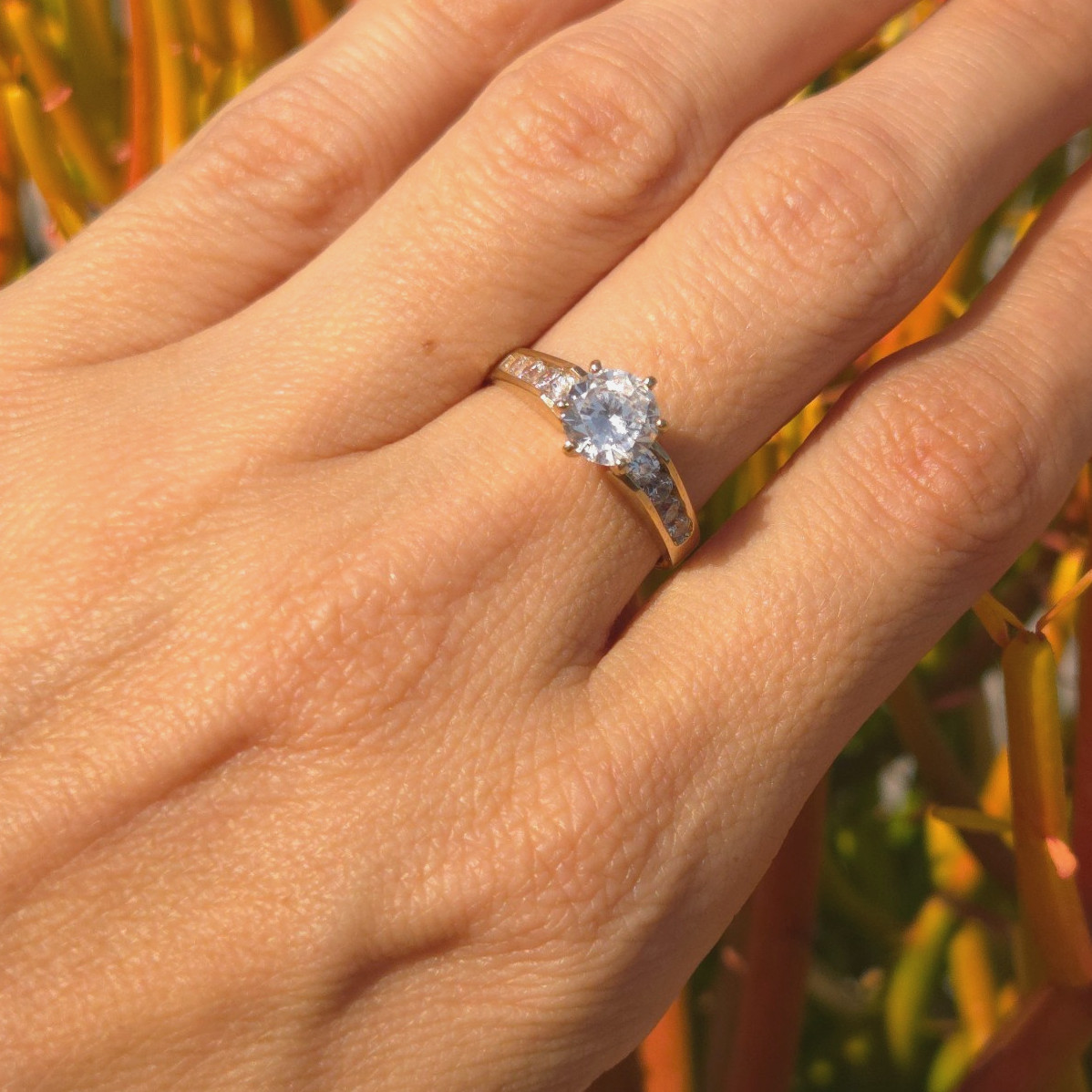 10K Yellow Gold Pavé CZ Solitaire Engagement Ring… - image 6