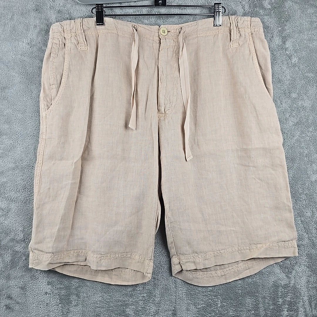 Hartford Linen Zip Button Lined Drawstring Casual Shorts Mens Size 36 Light Pink