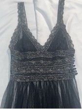 RARE Betsey Johnson Vintage 1990s Sheer Black Metallic Lace Midi Dress Size 2