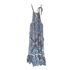 Lucky Brand Maxi Dress Women's Blue White Patchwork Paisley Lace Trim Medium