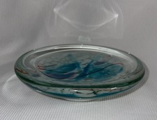 Round Glass Trinket Dish Multi-Color Inside 1 1/2 Inches High