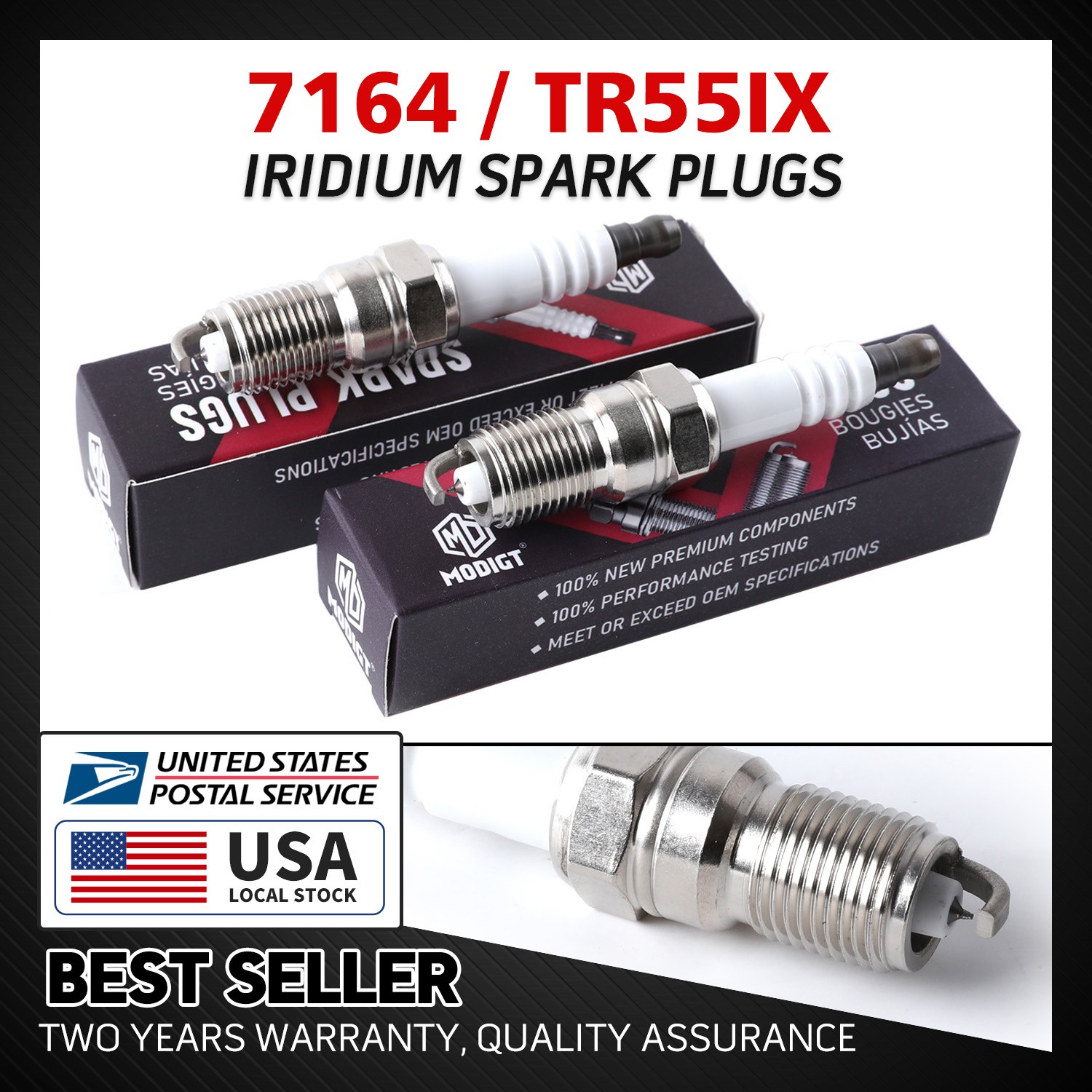 Set of 2 NEW Fit For NGK 7164 TR55IX Spark Plug-Modigt Iridium Allow OEM Quality