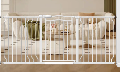 #ad NEW Extra Wide Baby Gate 62–71.6” White Walk Through Pressure Mount Auto Close $79.99
