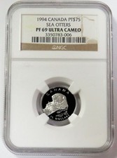 1994 PLATINUM CANADA $75 SEA OTTERS 1/4oz NGC PF 69 ULTRA CAMEO 4268.00 per troy oz