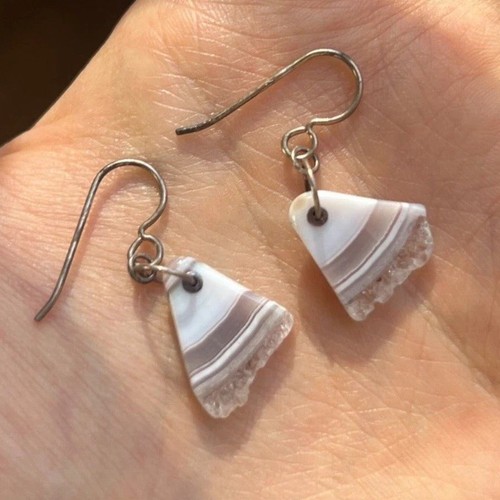 Banded Agate Sterling Silver Earrings Artisan Handmade