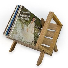 Rustic Wooden Vinyl Record Holder, 60-80 LP Record Storage Rack, Solid Wood