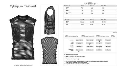 Punk Rave Men Black Gothic Cyber Punk Mesh Patchwork Vest Sleeveless Tops - Bild 10 von 18