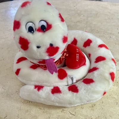 Common Wealth 48'' Coiled Plush Love Snake White Red Hearts Collar Kiss Heart