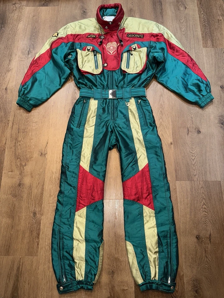Terno de esqui Descente peça única traje de neve babador de neve vintage anos 90 FDX retrô masculino pequeno - Imagem 2 de 4