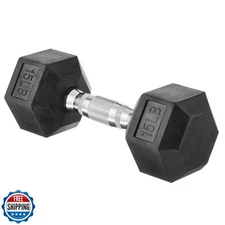 Amazon Basics Rubber Hex Dumbbell Hand Weight, 15 Pounds, Single